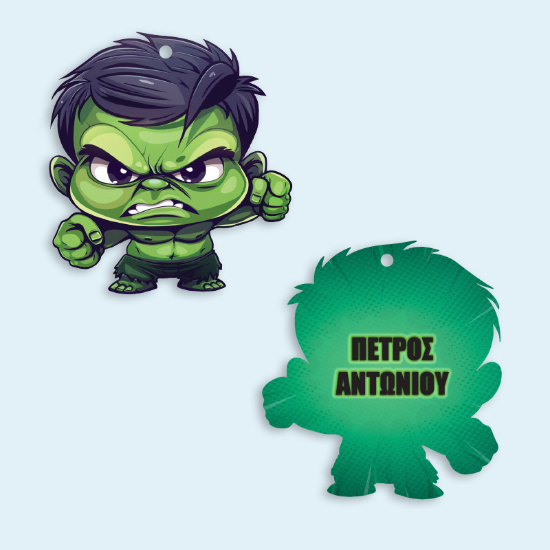 Ξύλινο ταμπελάκι Baby Hulk με όνομα για την τσάντα