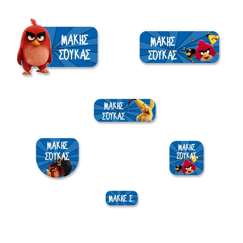 Αδιάβροχες σχολικές ετικέτες Angry Birds με όνομα Starter Pack